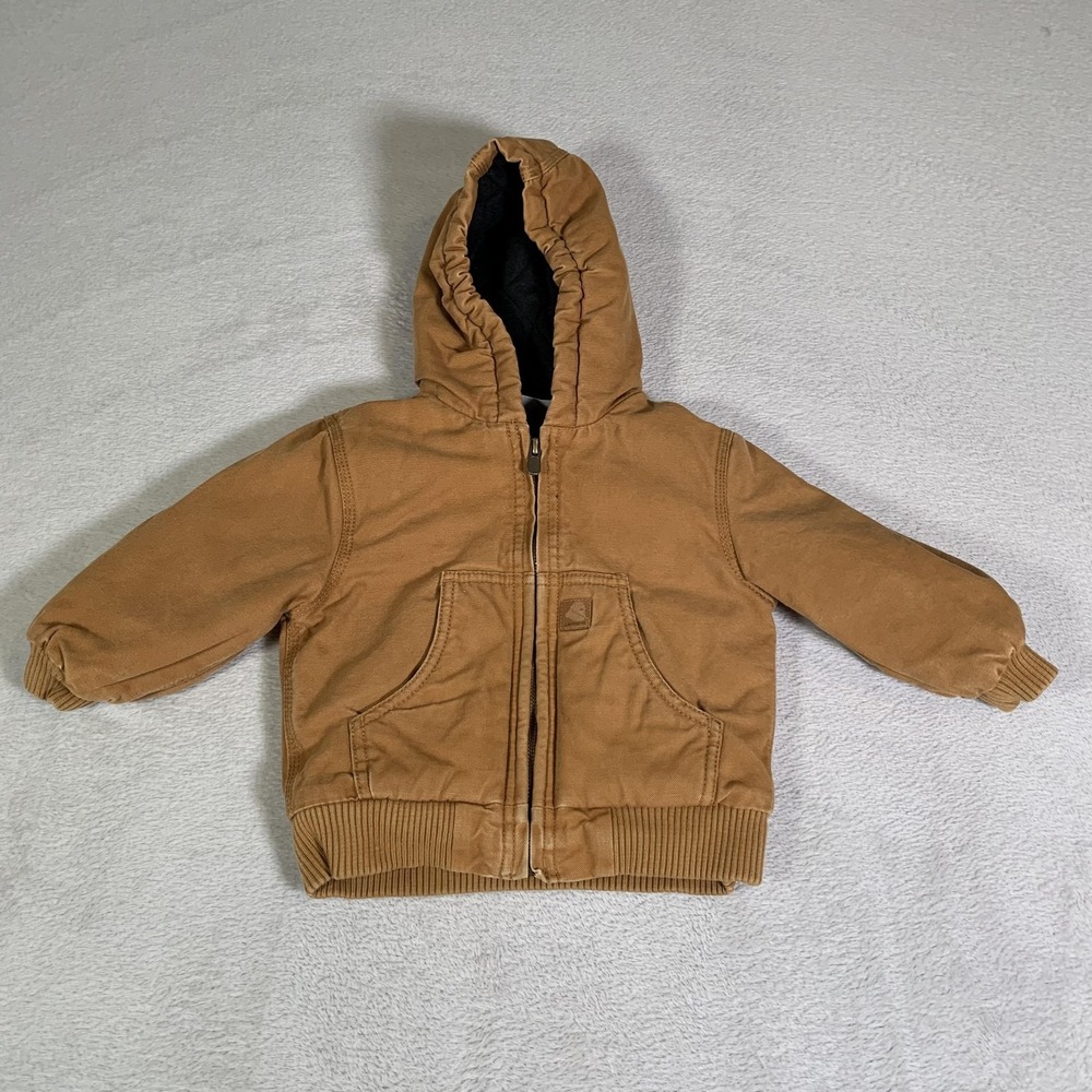 Carhartt Bomber Jacket Toddler Boys 24M Brown Canvas Hooded Quilted Lined Zip